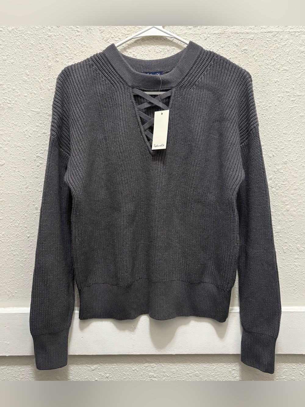 Splendid Criss Cross Knit Sweater in Slate NWT Large